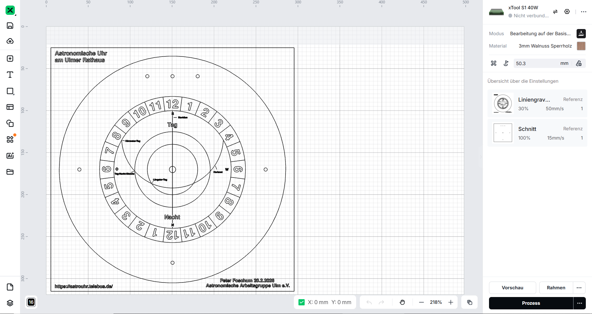 xTool Zifferblatt schneiden