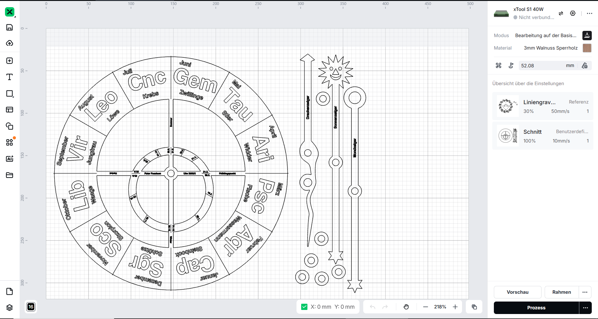 xTool Tierkreis schneiden